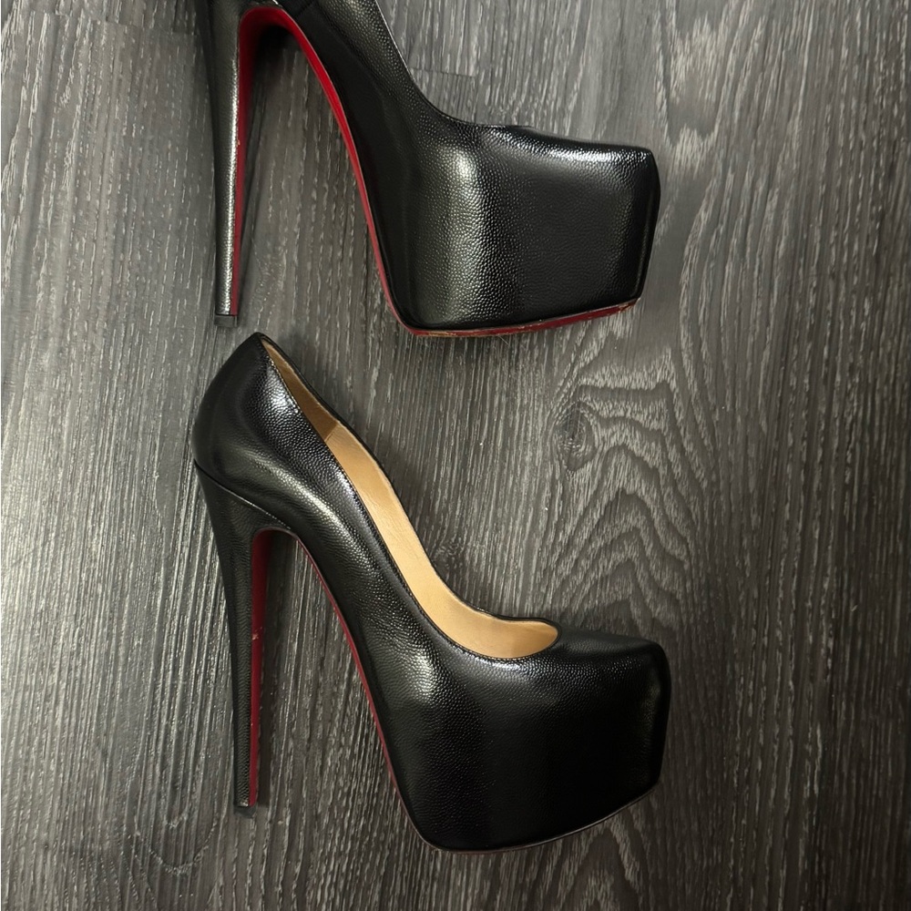 Christian Louboutin Black Leather Platform Pumps with Red Sole